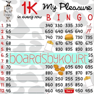 1K wta bingo board
