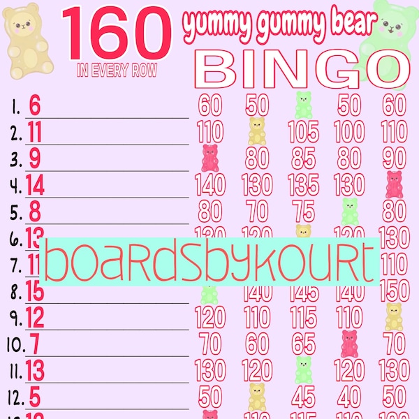 160 wta bingo board