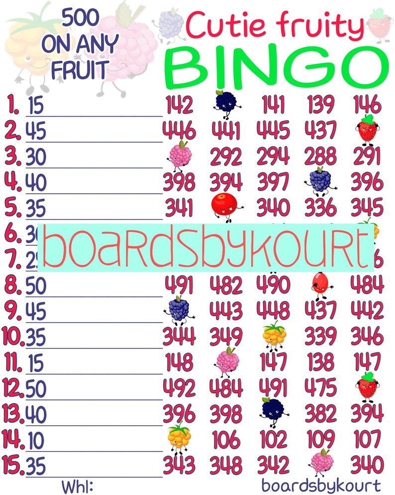 Bingo Ranges 500 Wta Bingo Board - Etsy