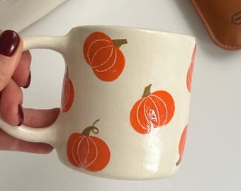 Taza de Halloween, Taza de Calabaza, Taza de Café de Cerámica Hecha a Mano, Taza de Té Divertida, Linda Taza de Cerámica de Halloween, Cerámica Pintada Única, Regalo de Halloween