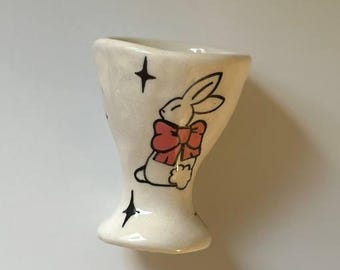 Bunny egg holder, ceramic egg stand, clay egg organizer, farmhouse kitchen decor