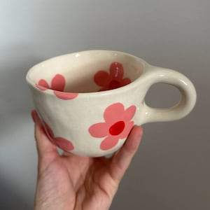 Floral Ceramic Tea Cup - Cute Mug for Cozy Moments, White Flower Pottery Mug - Hand-Painted Gift, Coffee Lover Gift, Handmade White Mug 11oz