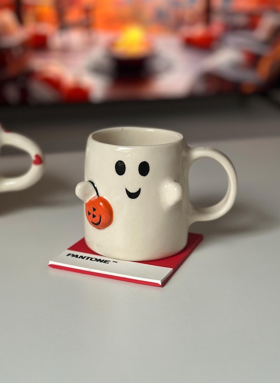 Pumpkin Halloween Mug, Handmade Ceramic Coffee Cup, Funny Tea Mug, Cute Painted Pottery, Unique Ceramic Mug, Spooky Halloween Cup