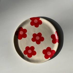 Style Flowers Plate - Handpainted Ceramic Pottery for Cute Table Settings, Colorful Dessert Plate, Artisan Unique Dinnerware, Girls Gift