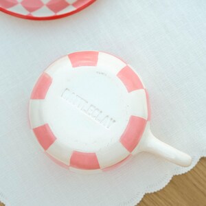 Pink checkerboard mug, clay tea cup, handpainted pottery mug, matcha coffee cup, ceramic kitchen decor image 2