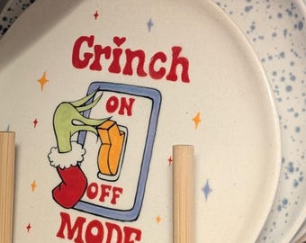 Handmade funny holiday plate, ceramic serving dish, clay trinket tray, christmas kitchen decor