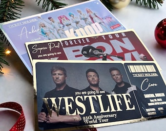Personalised any concert gift ticket, surprise gift, birthday card