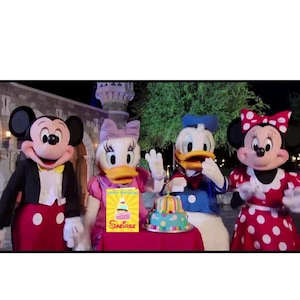 Happy birthday personalised  message video Mickey, Minnie  Mouse , Donald, Daisy Duck party birthday video|card with child’s own photo