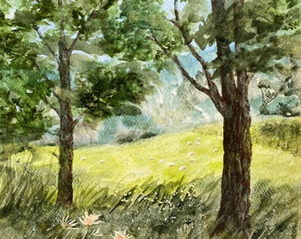Watercolor Art - Giclee or Canvas Prints of my Original Painting - Peaceful Grazing