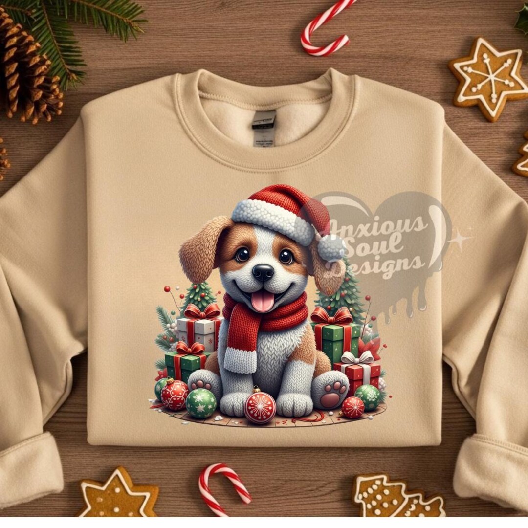 Christmas Puppy Clipart – Holiday Dog Art – Festive Puppy Printable ...