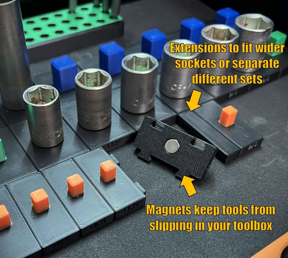 Modular Magnetic Socket Organizer - 1/4" 3/8" 1/2" Drive - Toolbox ...