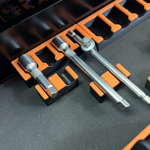 Magnetic Socket Extension Organizer Tray | Fits 1/4&quot; 3/8&quot; 1/2&quot; Drives | Custom Color Tool Drawer Holder | 3D Printed Garage Storage