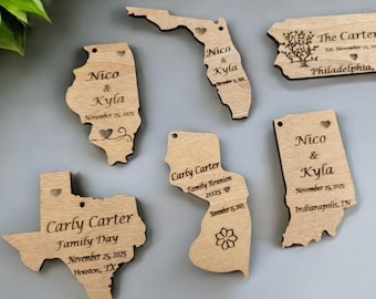 Thank You Magnets for Guest, Bulk Wedding State Magnet, Family Reunion Magnet, Wood Favors Magnet, Custom Wedding Favor, State Wedding Favor
