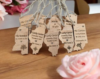 Personalized Wooden State Magnet Favors: Rustic Wedding Keepsakes