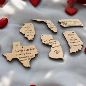 South Carolina, Georgia, Florida, Alabama, Mississippi, Louisiana, Texas, Bulk Wedding Favors for Guests, Engraved Map State Ornaments