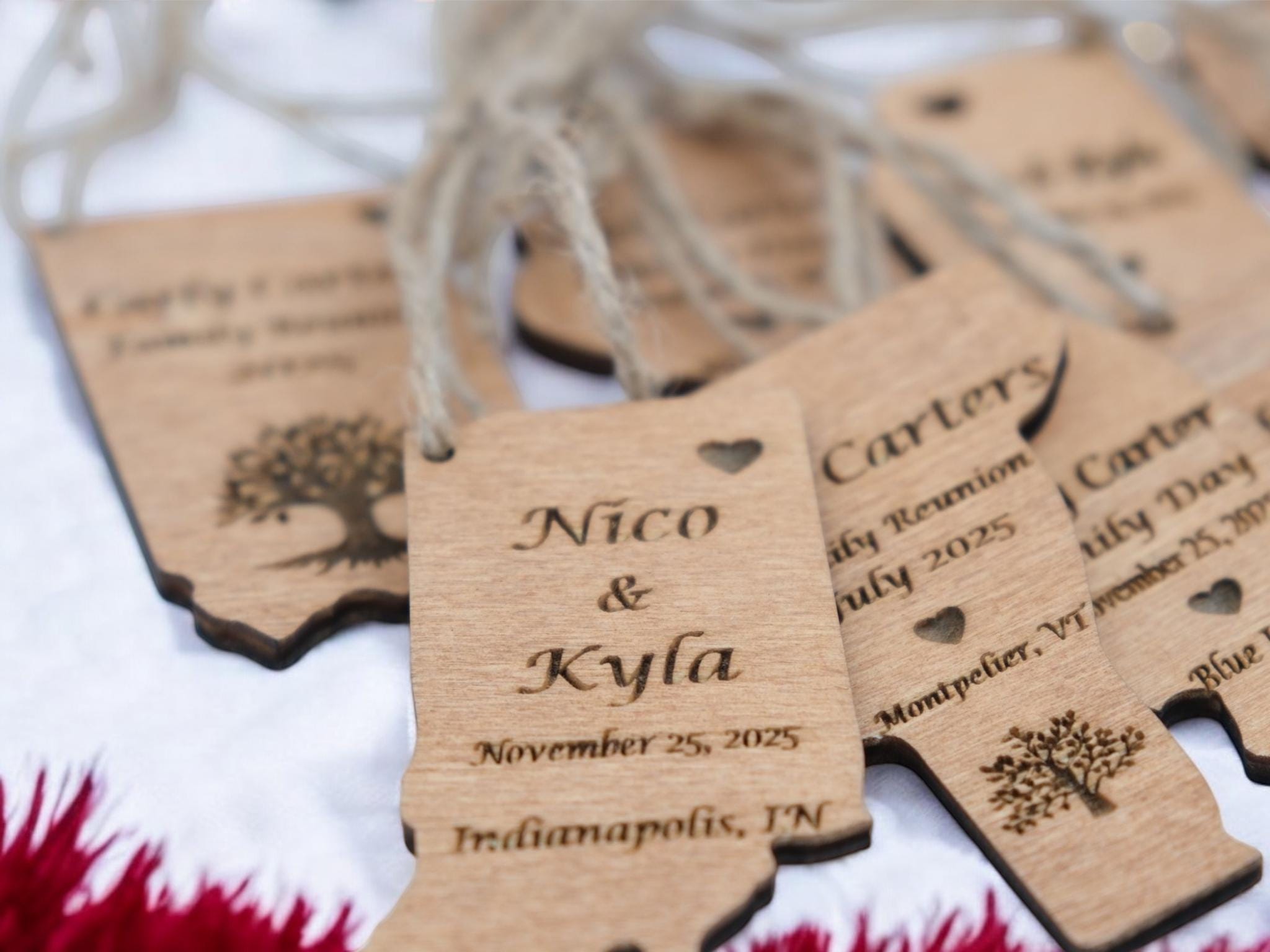 Custom State Map Wooden Favor Tags
