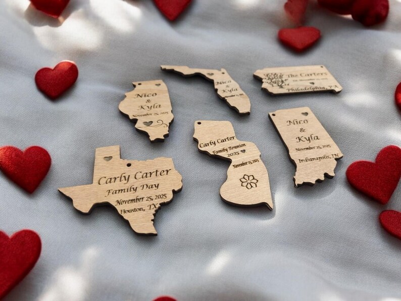 Custom Wooden State Map Favors: Laser Engraved Gift Tags - Etsy