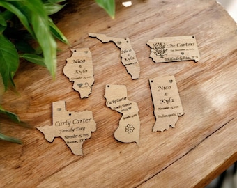 Personalized Wooden State Magnet: Wedding Favor, Family Reunion Gift