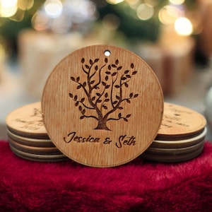 Custom Map Ornament: Engraved Wood, Personalized Wedding Favor