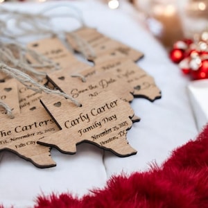 South Carolina, Georgia, Florida, Alabama, Mississippi, Louisiana, Texas, Bulk Wedding Favors for Guests, Engraved Map State Ornaments