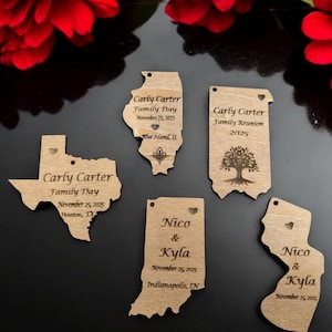Custom Wood Ornament - Engraved Map State Ornaments, Family Ornament, South Carolina, Georgia, Florida, Alabama, Mississippi, Louisiana