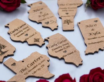 Wooden State Magnets Favor, Our Roots Run Deep, Rustic State-Themed Favors, Personalized Wedding Favors for Guests, Gift Exchange Idea