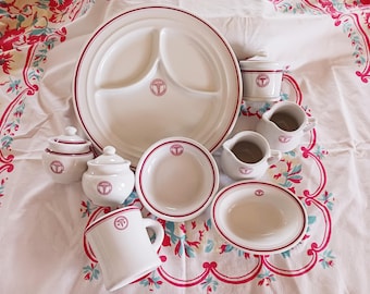 Vintage China US Army Medical Department from 1930s and 1940s. Vitrified with Emblem and Two Stripes. Choose from