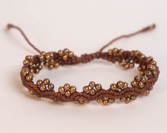 Macramé bracelet with wave pattern copper beads woven waxed waterproof for summer | Bohemian Boho Hippie Festival Style