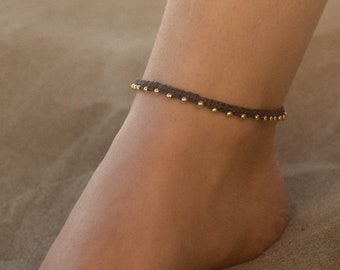 Minimalist Bohemian Macramé Gold Bead Ankle Bracelet | Waterproof Beach Ankle Jewelry