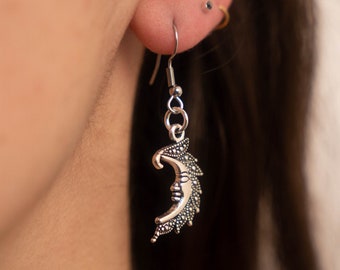 Boucles d'oreilles lune couleur argent | Bijoux céleste bohême hippie sorcière boho chic free spirit