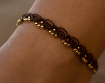 Bohemian Macrame Gold Ankle Bracelet | Minimalist Waterproof Beach Ankle Jewelry