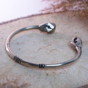 Authentic Touareg bracelet half bangle, finely engraved Berber silver, adjustable rigid cuff in warm silver tone with ball closure