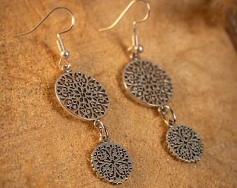 Handgemaakte Marokkaanse zilveren oorbellen klavertje 4 medaillon munt / Berber oosterse sieraden boho chic boho hippie