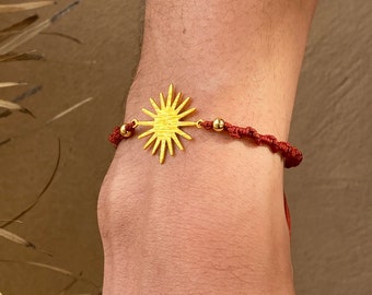 Macrame bracelet with gold sun connector | Bohemian Boho Hippie Festival friendship bracelet style