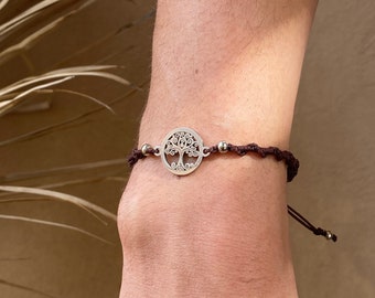 Macrame bracelet with silver tree of life connector | Bohemian Boho Hippie Festival friendship bracelet style
