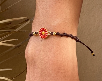 Macrame bracelet with flower connector | Bohemian Boho Hippie Festival friendship bracelet style