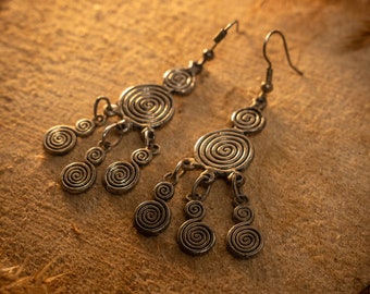 Handmade Moroccan Earrings Round Berber silver plated with spirals / Oriental bohemian chic boho hippie jewelry