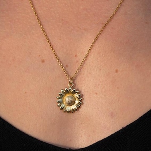 Gouden zonnebloemketting van roestvrij staal | Herfstsieraden voor dames | Minimalistische bloemenketting