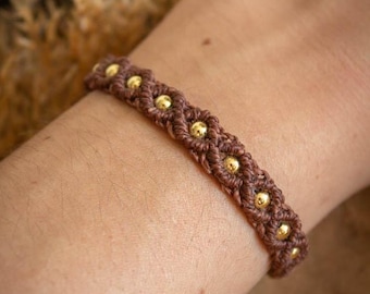 Boho-Makramee-Armband – Mittelperlen – Gewachster Linhasita-Faden – Verstellbares Freundschaftsarmband