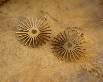 Round Minimalist Large Sun Earrings in Gold and Silver Stainless Steel | Bohemian Hippie Sun fantasy Jewelry