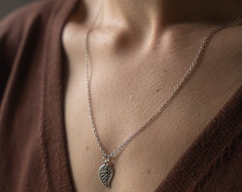 Silver stainless steel leaf necklace | Necklace with nature leaf pendant hippie bohemian
