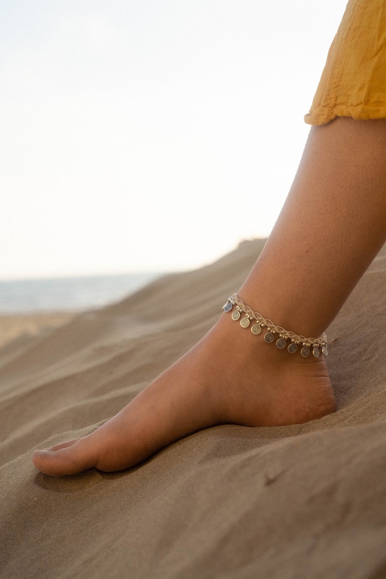 Spiral Macramé Anklet – Boho & Hippie Adjustable Ankle Jewelry image 6