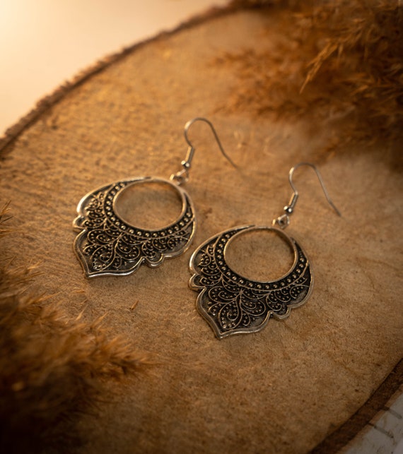 Silver Oriental Earrings Moroccan Boho Chic Jewelry Ethnic