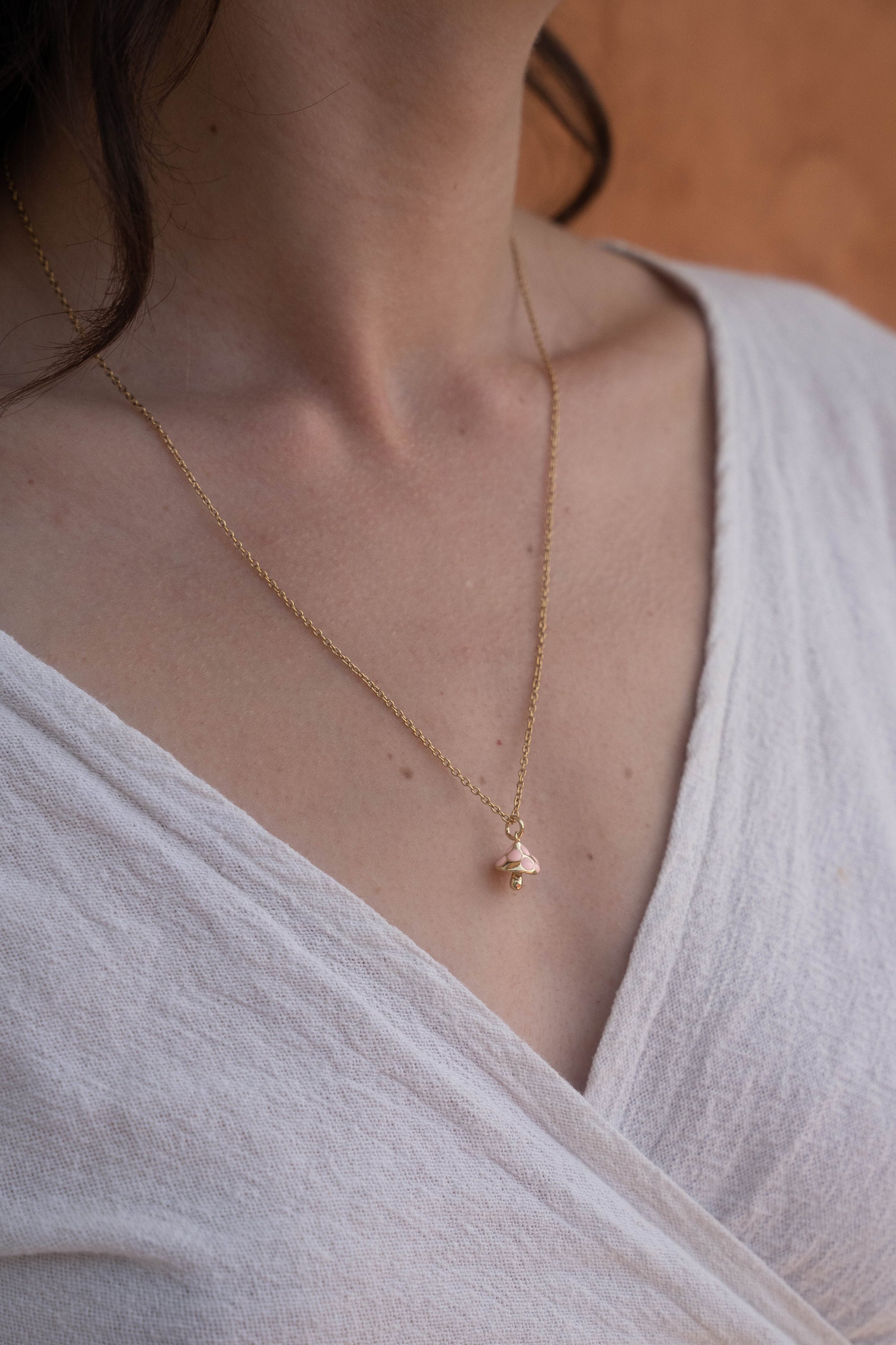 Minimalist mushroom necklace gold stainless steel | Chic bohemian minimalist light pink mushroom pendant necklace