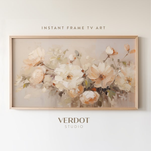 Vintage Flowers Frame TV Art, Valentines Day Floral Oil Painting, Spring Botanical TV Art, Neutral Beige Victorian Home Decor | TV2350