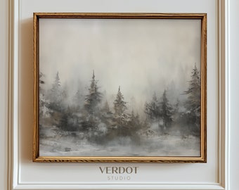 Winter Forest Painting Christmas Printable Wall Art, Rustic Winter Trees Landscape Print, Christmas Decor | 2314