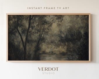 Dark Vintage Trees Frame TV Art, Tonal Forest Landscape Painting, Muted Impressionist Screensaver, Moody Rustic Summer Decor | 25021