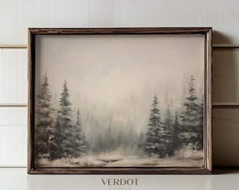 Winter Forest Painting, Christmas Printable Wall Art, Neutral Vintage Rustic Winter Trees Landscape Print,Holiday Poster Decor | 2308
