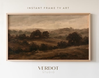 Vintage Fall Landscape Frame Tv Art, Dark Brown Moody Painting Screensaver | TV26136