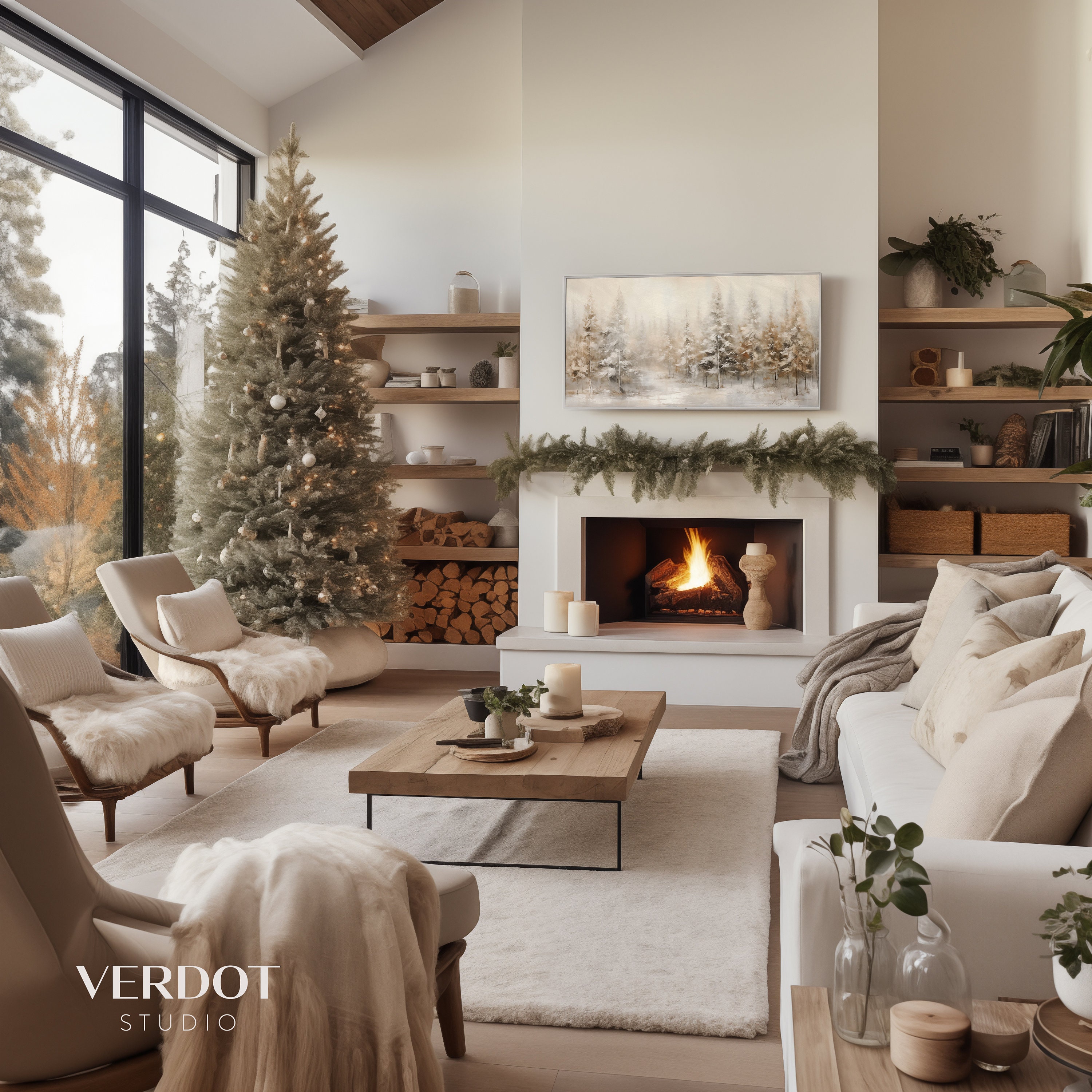 Golden Christmas Trees Frame Tv Art Neutral Beige Holiday Winter golden-christmas-trees-frame-tv-art-neutral-beige-holiday-winter